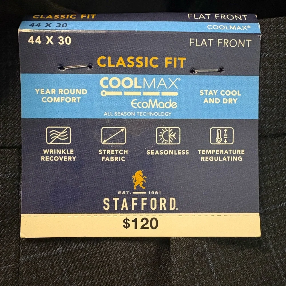 STAFFORD COOLMAX Classic Fit Flat Front Navy Plaid Dress Suit Pants NWT
